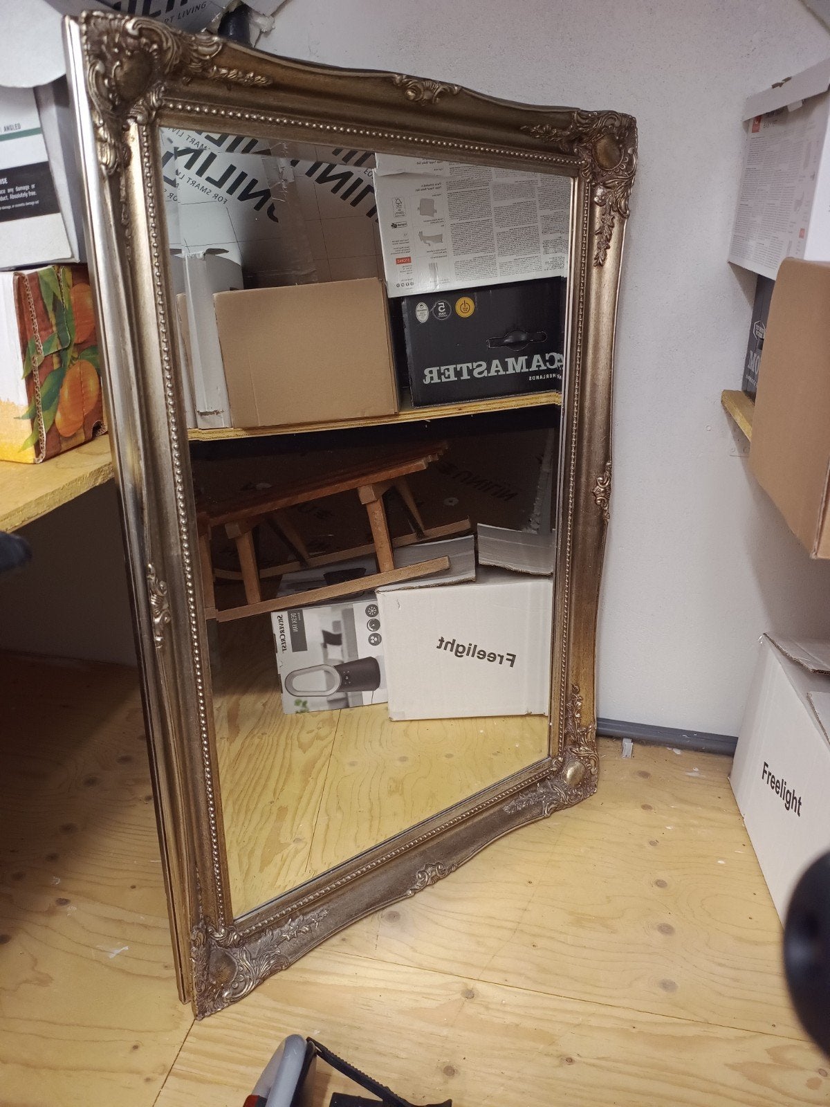 Grote spiegel met sierlijke gouden lijst, Ophalen, Gebruikt, 100 tot 150 cm, 75 tot 100 cm
