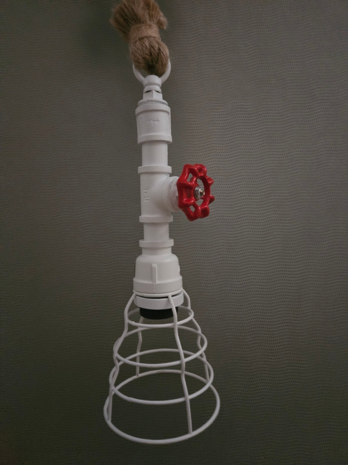 Unieke industriële hanglamp met touw en kraan, Metaal, Wit, Overige merken, Industrieel