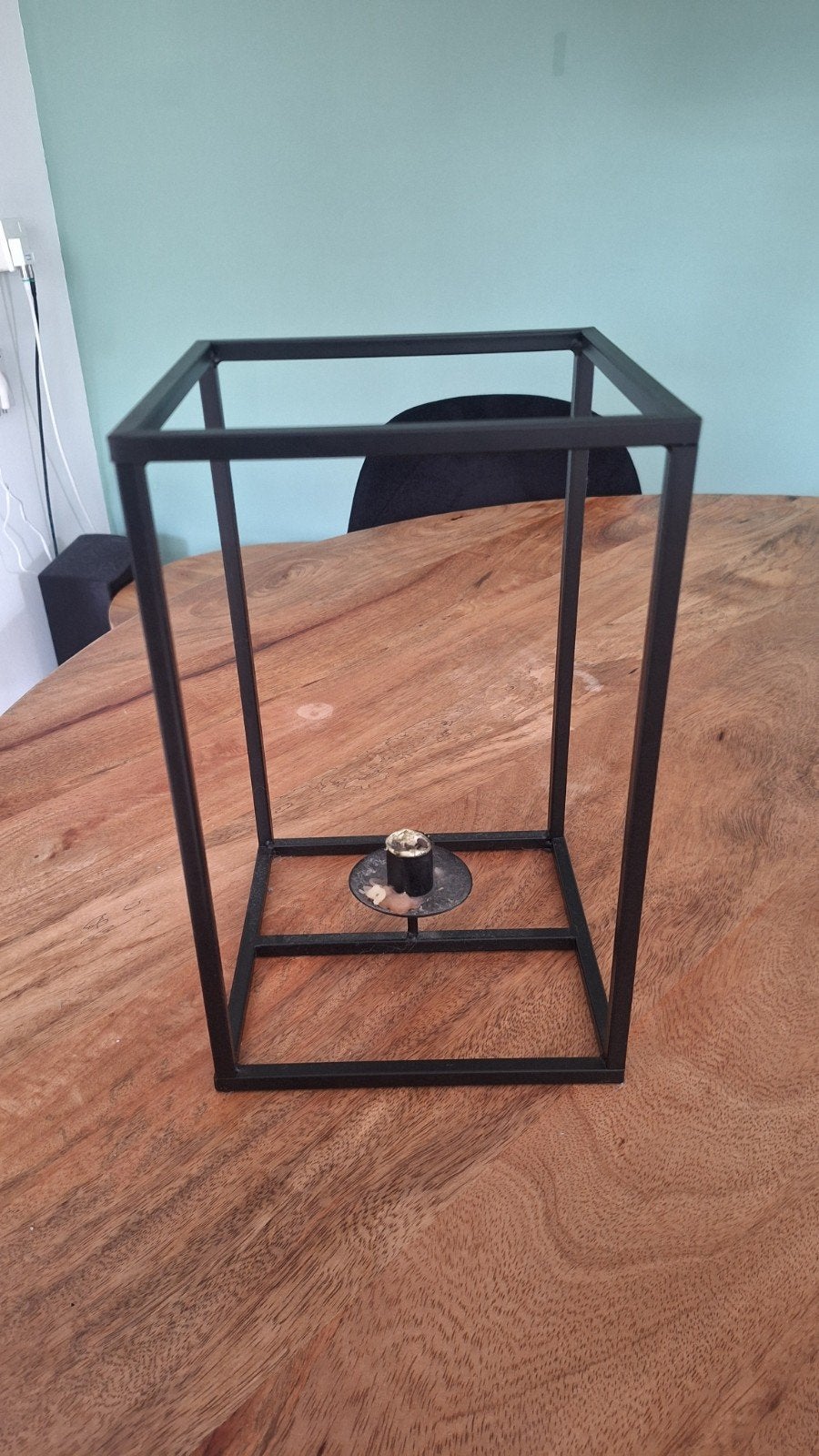 Zwarte metalen kandelaar / lantaarn, Huis en Inrichting, Ophalen, Gebruikt, Zwart, Metaal