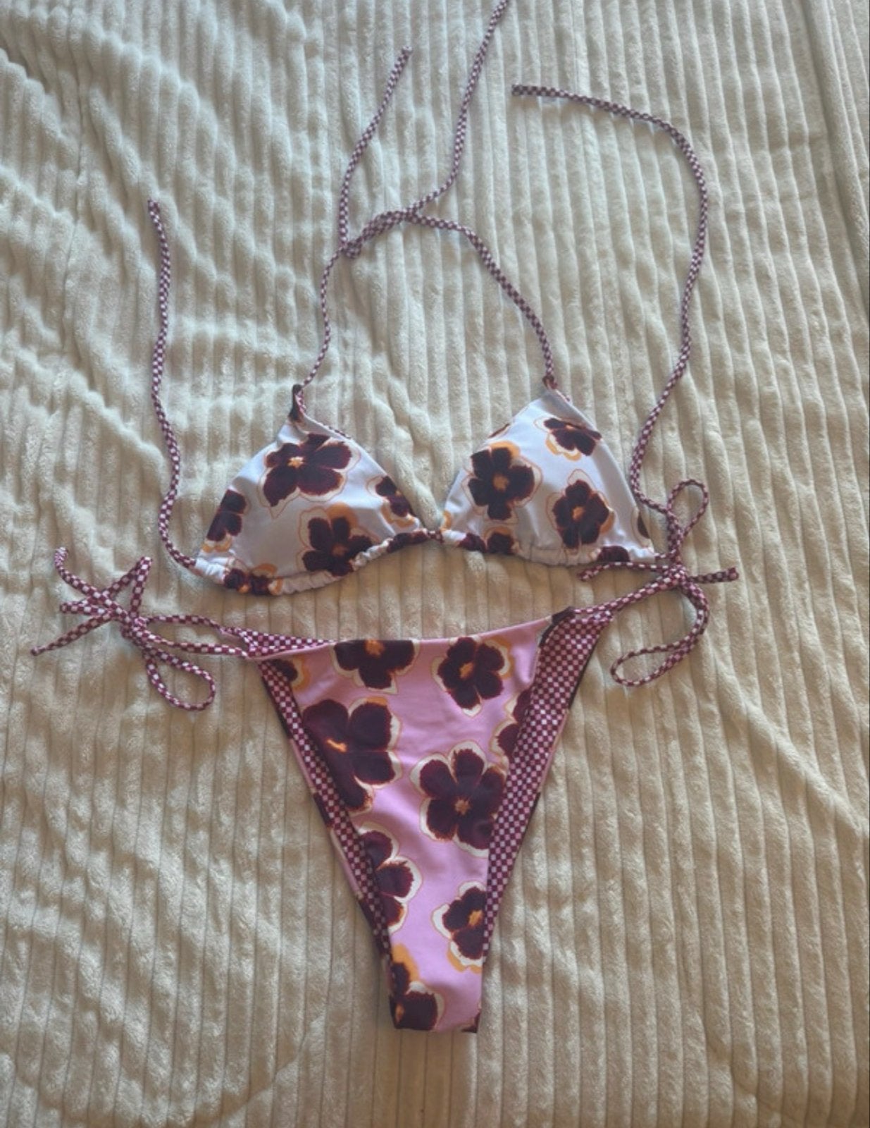 Nieuwe bikini met bloemenprint en geruit patroon, Ophalen, Nieuw, Meerkleurig, Bikini