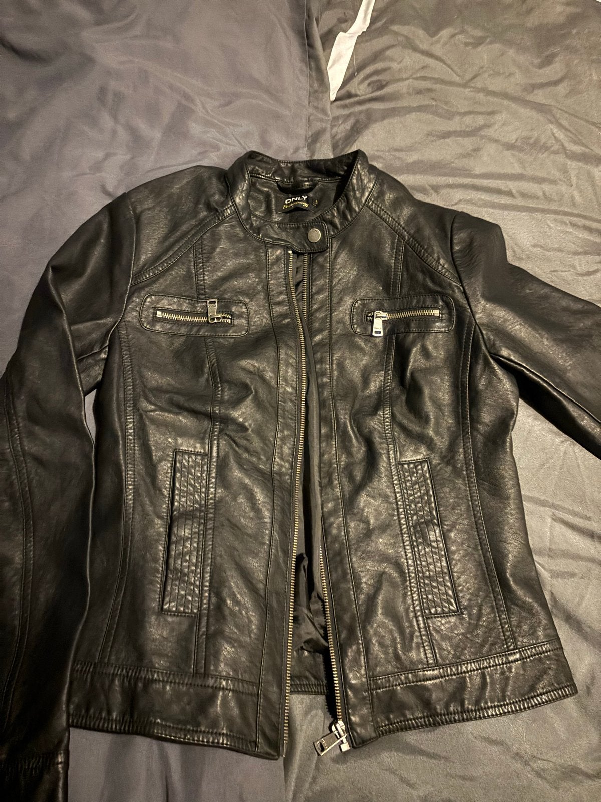 ONLY Zwart Leren Jasje - Maat 38, Kleding | Dames, Ophalen of Verzenden, Zo goed als nieuw, Maat 38/40 (M), Zwart