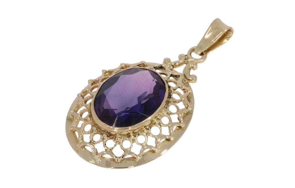 Amethist prachtige 14k gouden ketting hanger groot luxe dame, Sieraden, Tassen en Uiterlijk, Kettinghangers, Voordeelsieraden