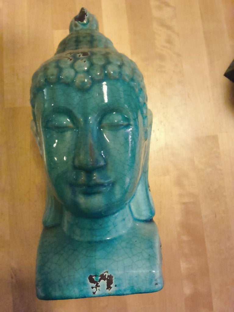 Boeddha hoofd blauw glazuur, Blauw, Massief, Steen/keramiek, Zo goed als nieuw