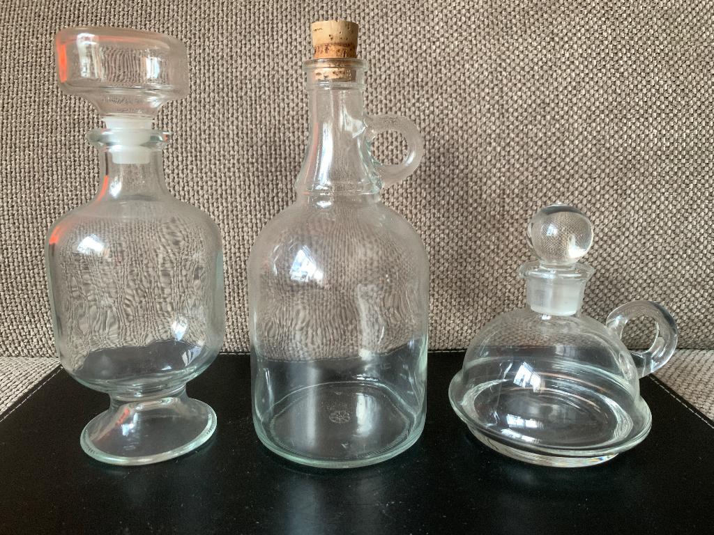 Set 6 diverse glazen karaffen met dop, Antiek en Kunst, Ophalen of Verzenden