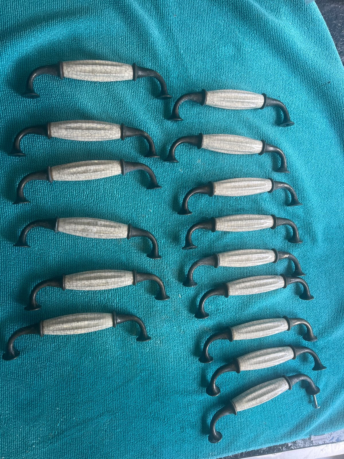 15x Vintage handgrepen met craquelé keramiek, Ophalen of Verzenden, Gebruikt, Overige materialen, Klink of Kruk