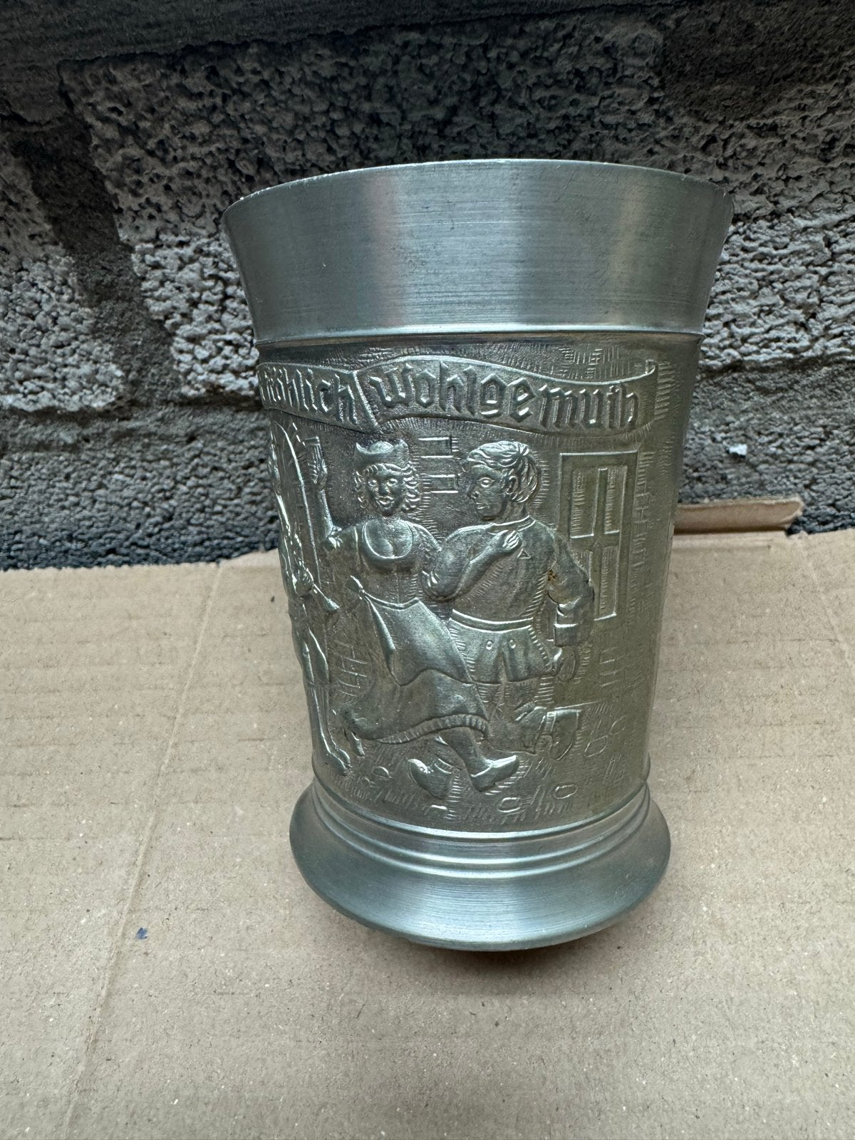 Vintage Tinnen Beker ReliëfDuitsland, Ophalen of Verzenden