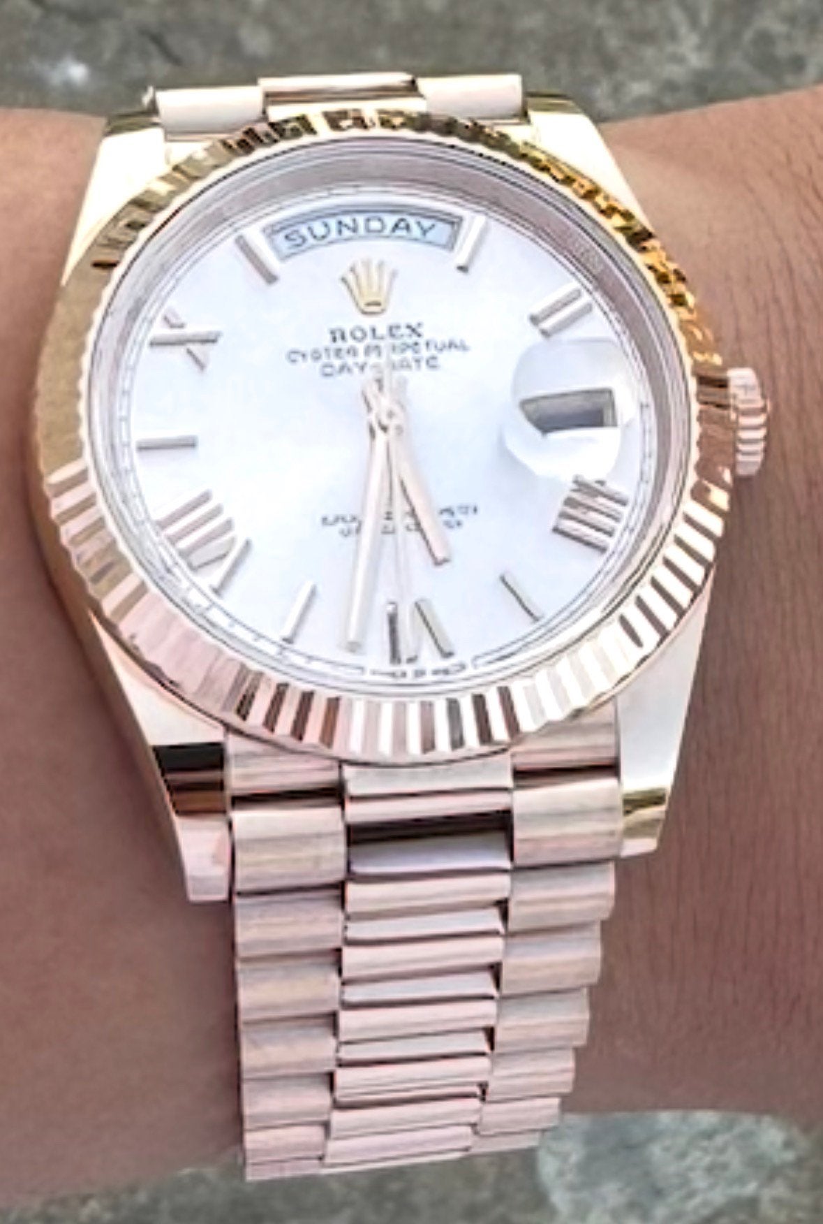 daydate everose rosé sundust dial, Ophalen of Verzenden, Zo goed als nieuw, Staal, Rolex