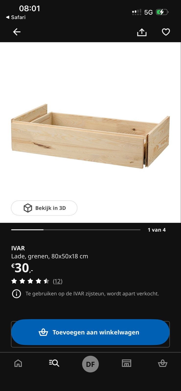Nieuwe IKEA IVAR Lade 80x50x15 cm, Ophalen, 1 of 2 laden, Nieuw, 50 tot 100 cm