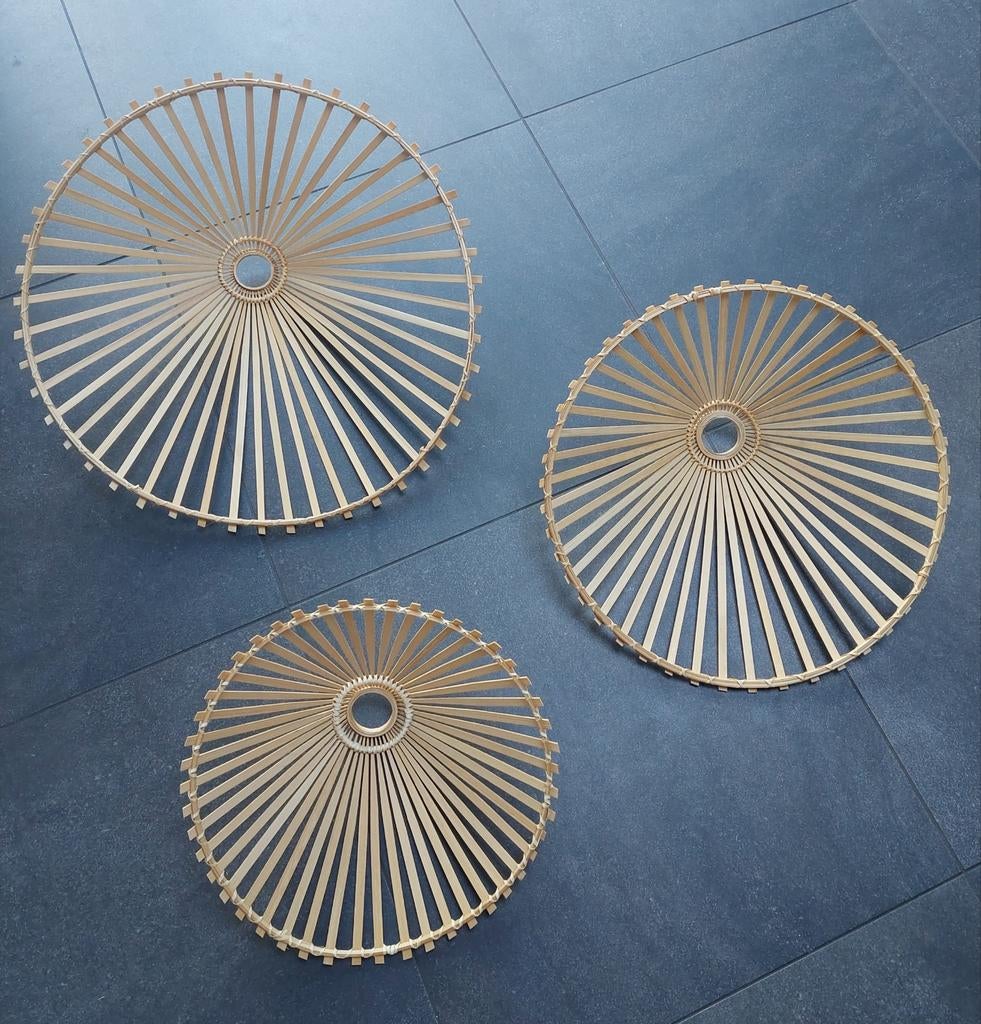 Wand lampenkappen 3 maten licht hout Ibiza stijl, Beige, Rond, Nieuw, Ibiza boho