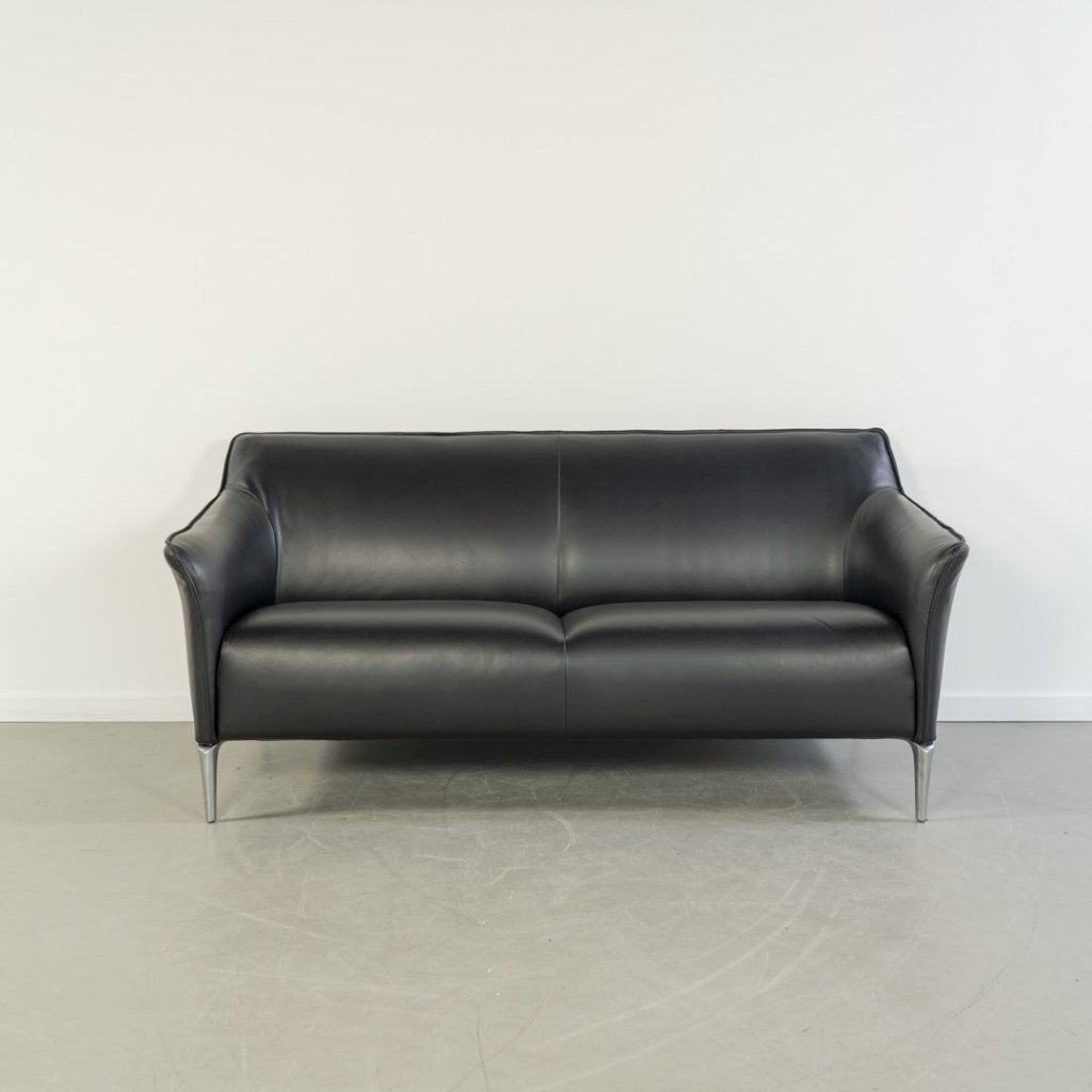 Leolux Mayon Bank 2,5-Zits Zwart Leer - Staal