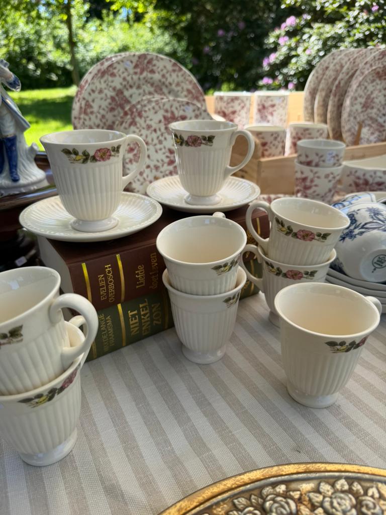 Vintage Wedgwood kop en schotels – 9-delige set met roosjes, Ophalen of Verzenden