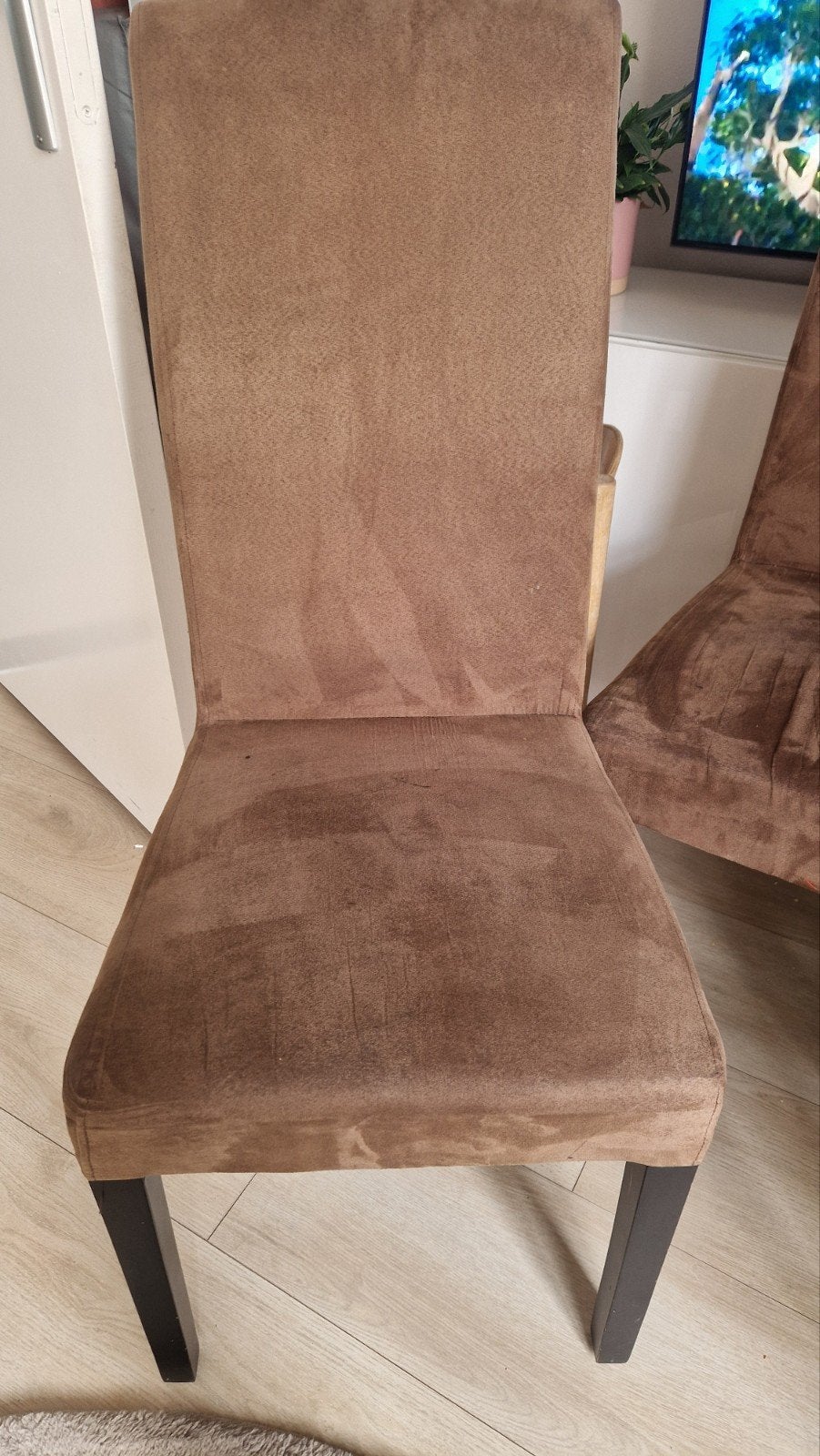Set van 4 bruine eetkamerstoelen, Gebruikt, Bruin, Ophalen of Verzenden, Vier