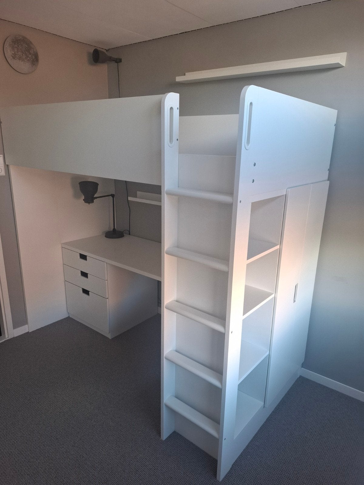Witte hoogslaper (Smästad ikea) met bureau en kast, Eenpersoons, Ophalen of Verzenden, Zo goed als nieuw, 200 cm