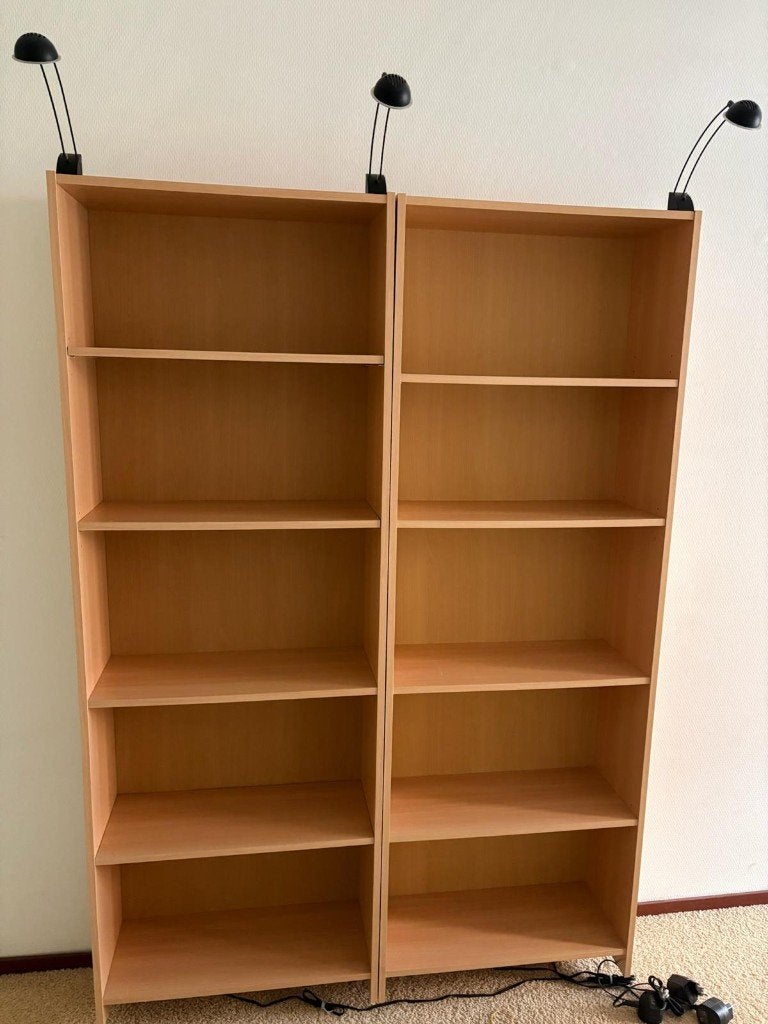 2 boekenkasten beukenkleur 171 x 60 cm inclusief lampjes, Ophalen, Met plank(en), 50 tot 100 cm, Zo goed als nieuw