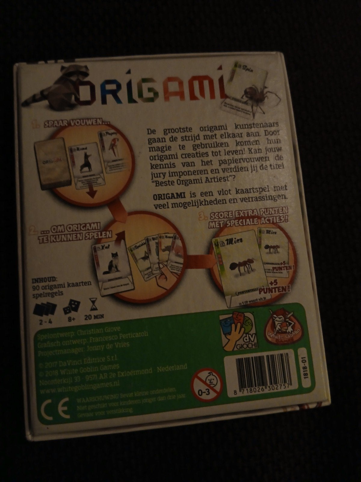 Origami Kaartspel - Creatief en Strategisch Plezier, Drie of vier spelers, Ophalen of Verzenden, Zo goed als nieuw, White Goblin Games