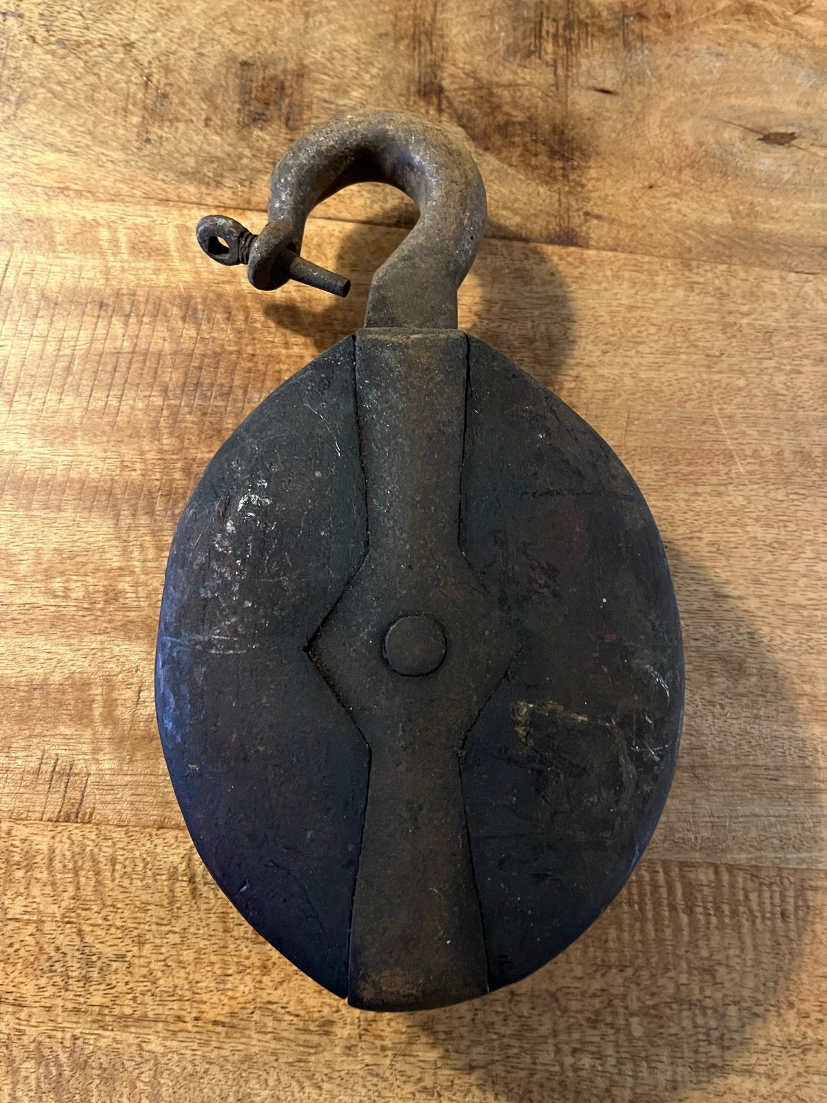 Antieke houten katrol met ijzeren haak, Ophalen of Verzenden