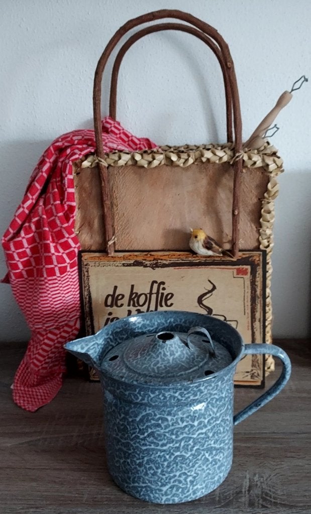 Emaille melkkoker grijs gewolkt, Ophalen of Verzenden
