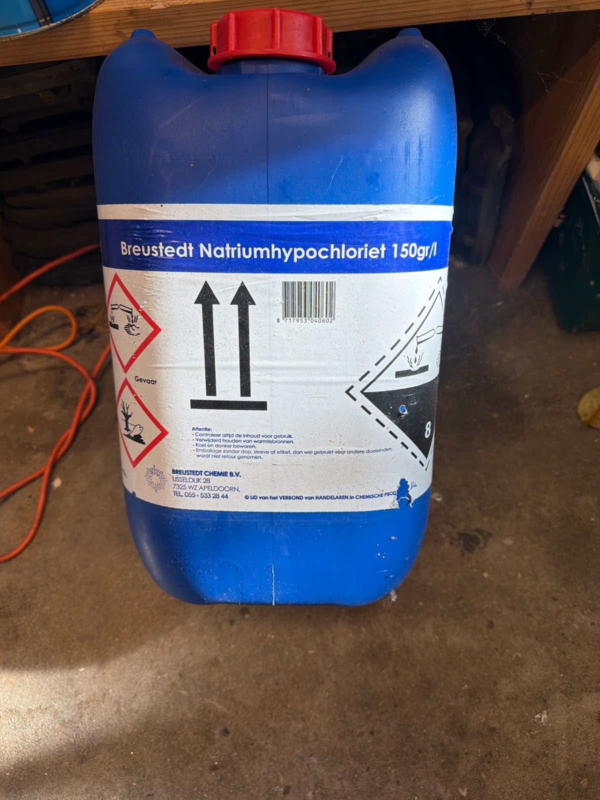 Breustedt Natriumhypochloriet 150gr/l  halve jerrycan, Minder dan 75 liter, Ophalen, Gebruikt, Kunststof