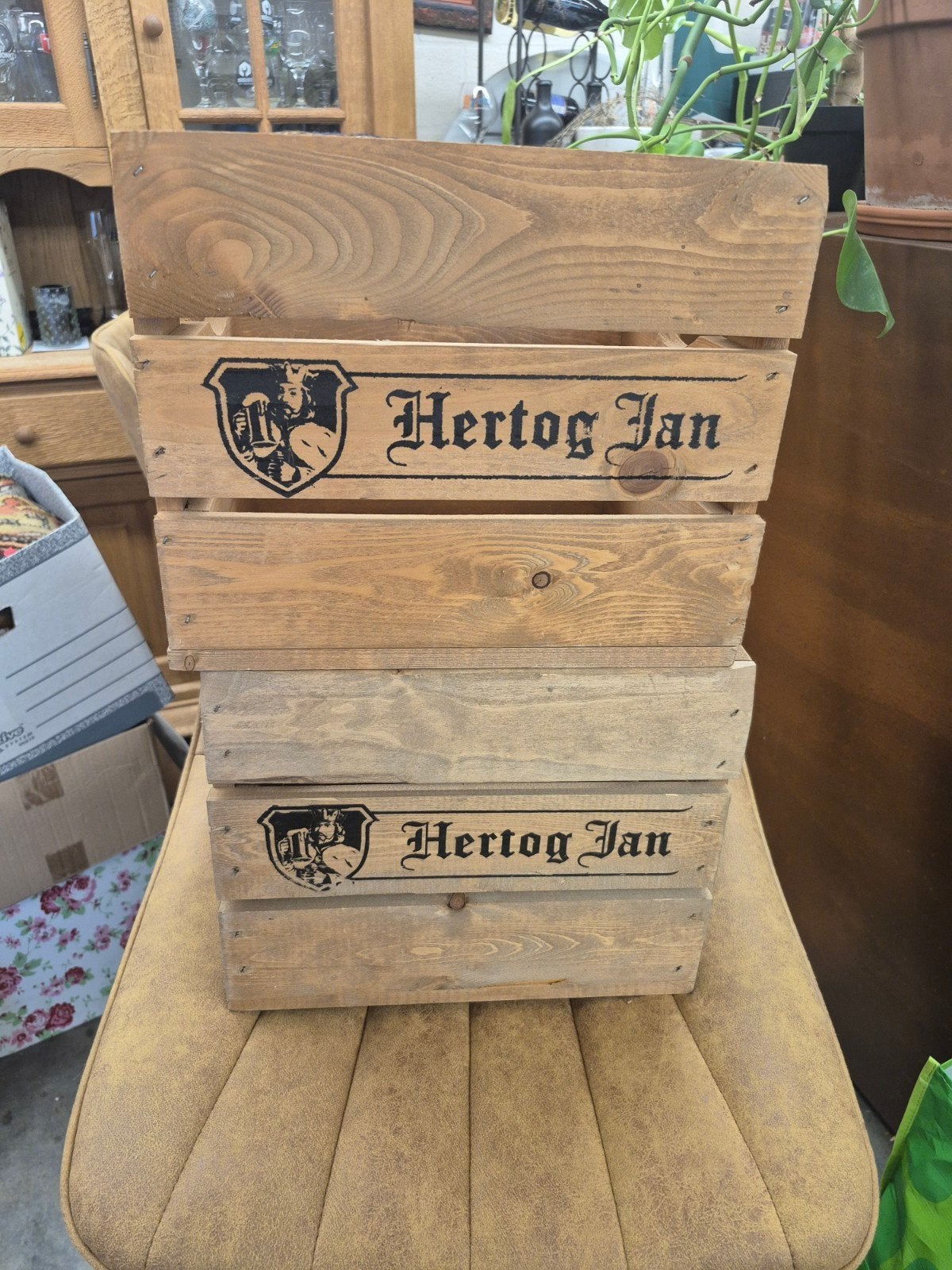 2 Hertog Jan houten kistjes, Ophalen, Minder dan 50 cm, Gebruikt, Minder dan 50 cm