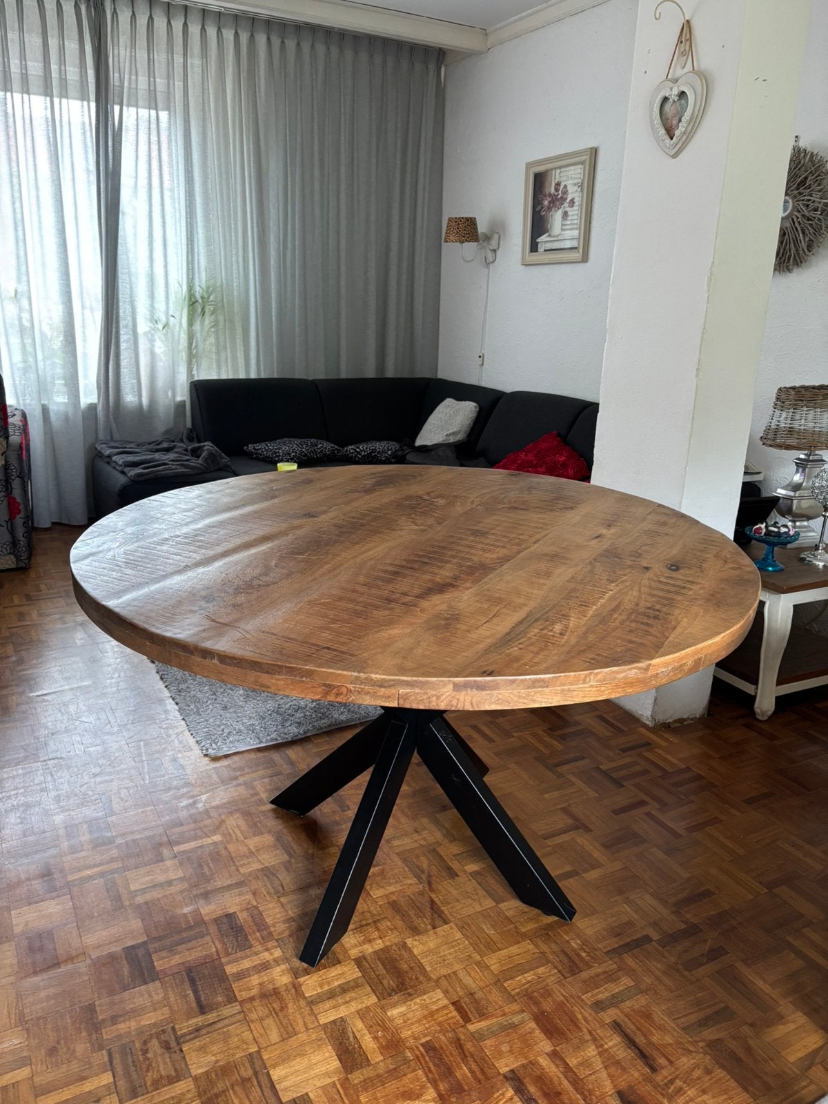 Mangohouten eettafel 4 personen, Huis en Inrichting, Gebruikt, Rond, Vier personen, Ophalen