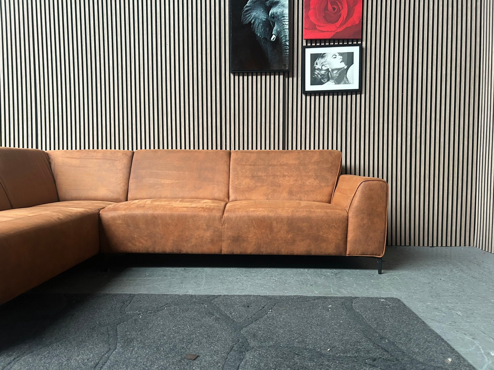 GRATIS LEVERING Hoekbank Microleder Cognac 278X210 GEREINIGD, 250 tot 300 cm, Hoekbank, Ophalen of Verzenden, Zo goed als nieuw