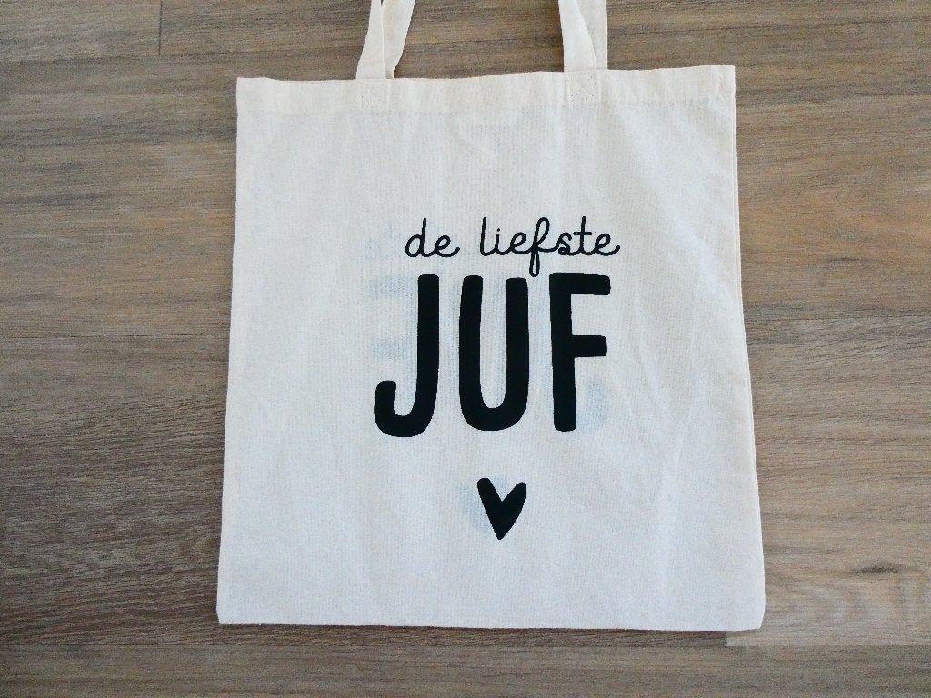 Katoenen tas "de liefste juf" NIEUW!, Ophalen, Nieuw, Handtas