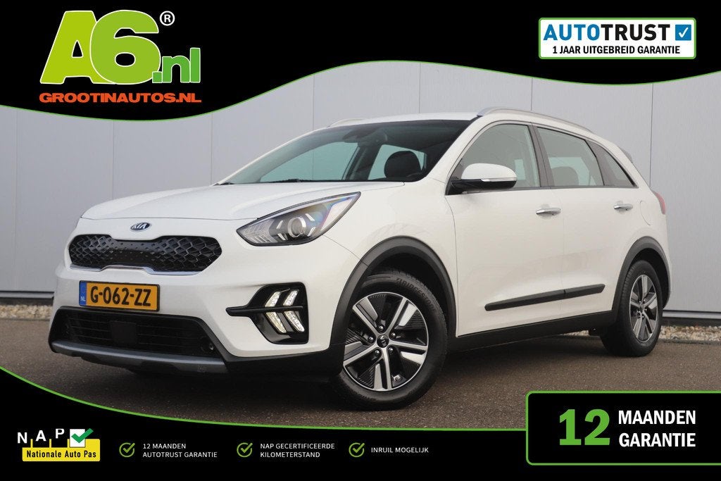 Kia Niro 1.6 GDi Hybrid DynamicLine Half Leder Navigatie Ach, Auto's, Kia, Gebruikt, Euro 6, Leder en Stof, Wit