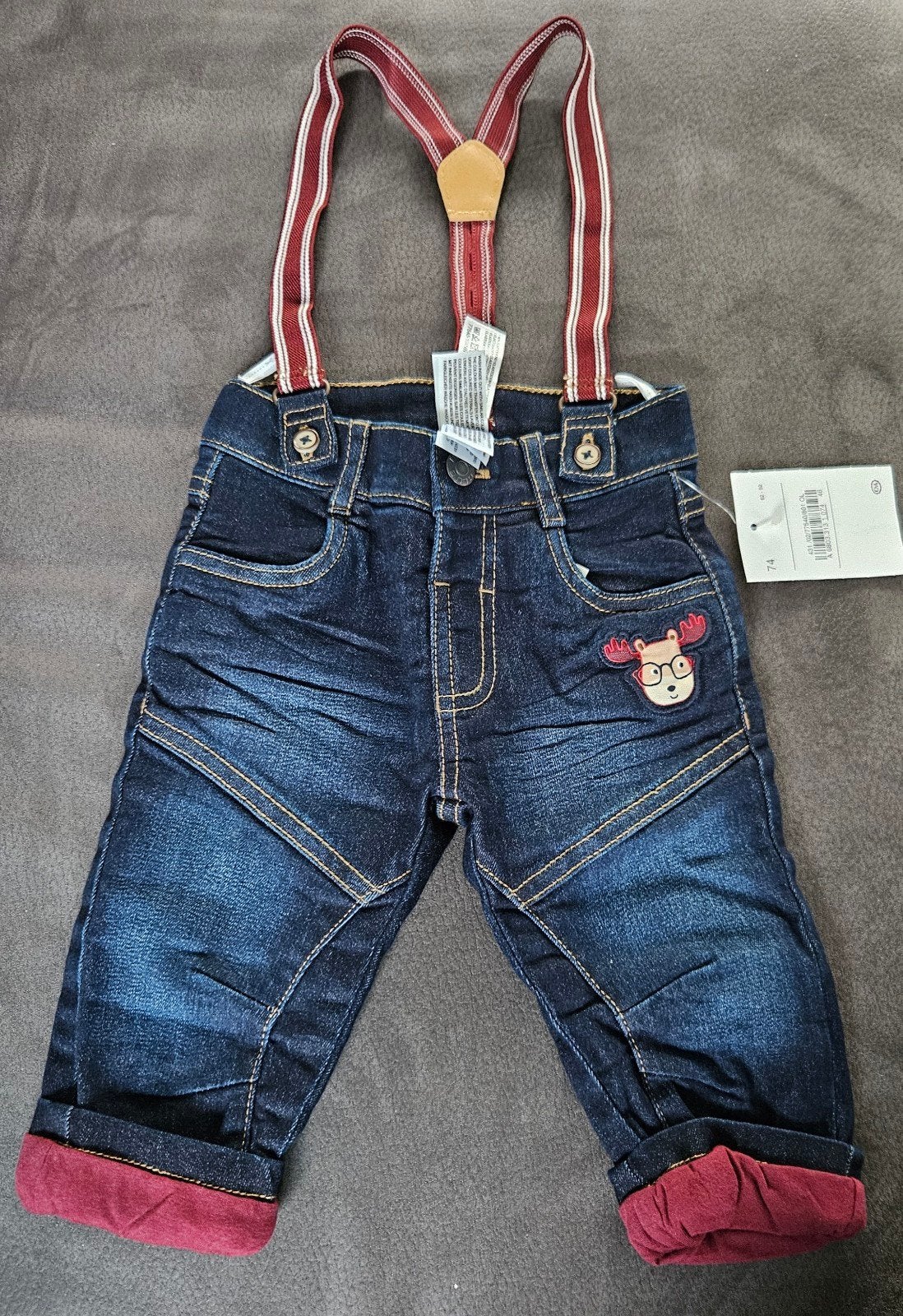 Nieuwe Spijkerbroek met Bretels - Maat 74, C&A, Broekje, Jongetje of Meisje, Nieuw