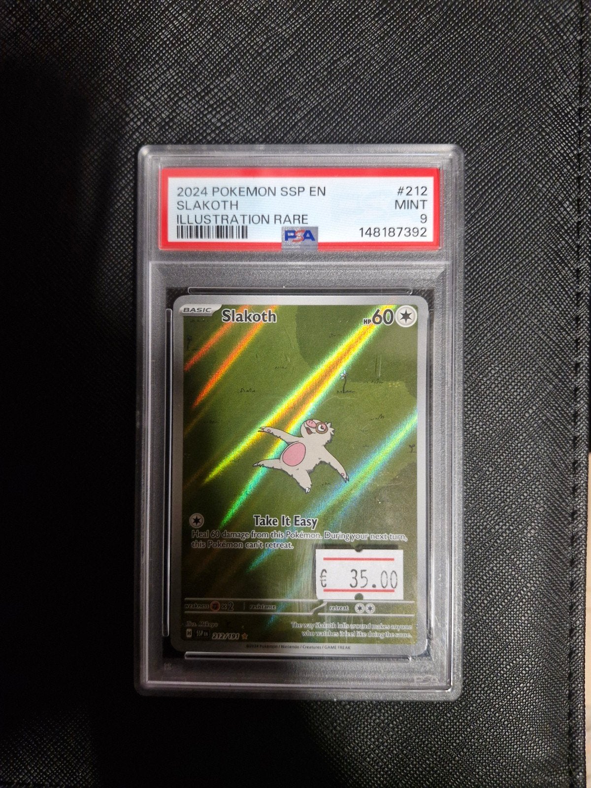 Slakoth 2024 Pokemon SSP EN Illustration Rare PSA 9 Mint, Ophalen of Verzenden, Zo goed als nieuw, Losse kaart, Foil