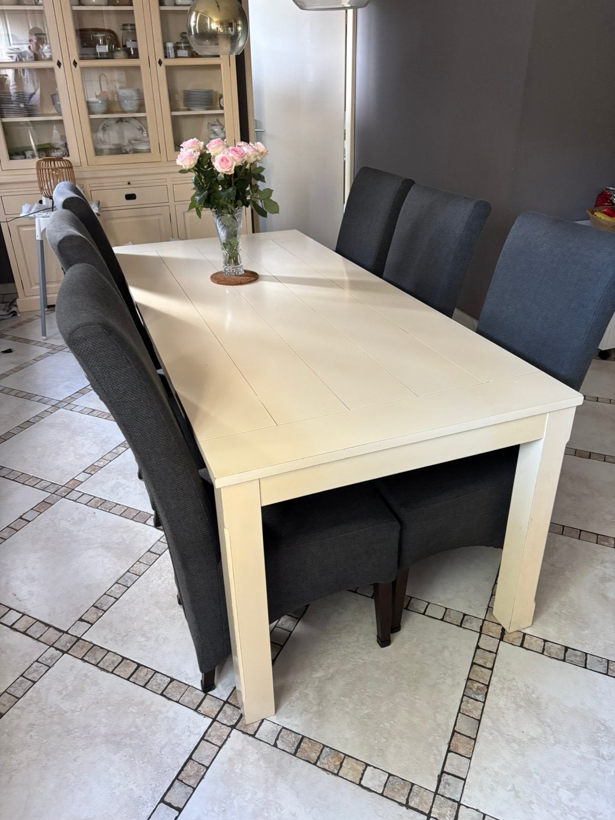 Grote eettafel, crème wit, 200x100 cm, voor 6-8 personen, Huis en Inrichting, Ophalen, Gebruikt, 50 tot 100 cm, Vijf personen of meer