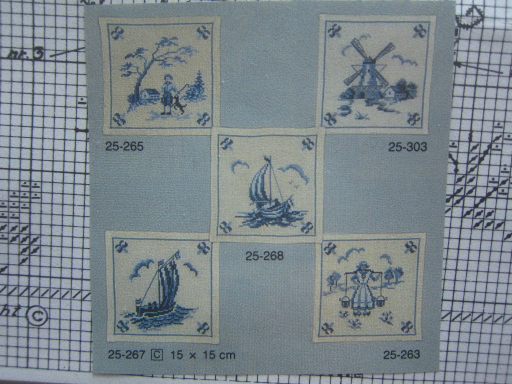 borduurpatroon kruissteekpatronen Delfts blauwe tegeltjes, Ophalen of Verzenden, Zo goed als nieuw, Handborduren, Patroon