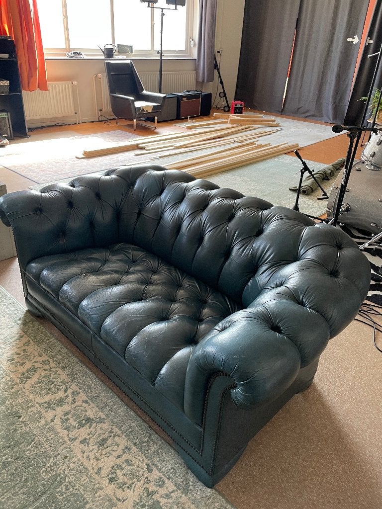 GRATIS Chesterfield bank, Ophalen, Gebruikt, Tweepersoons, Leer