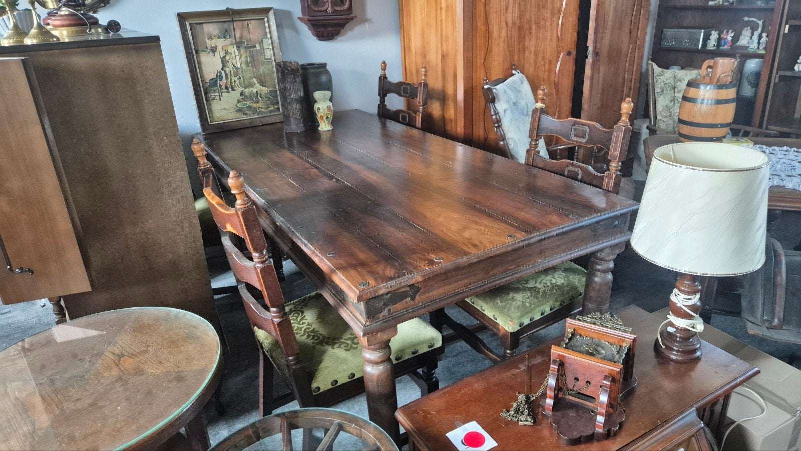 Antieke houten eettafel met 4 stoelen, Huis en Inrichting, Tafels | Eettafels, Ophalen, Gebruikt, Klassiek, Antiek, 200 cm of meer