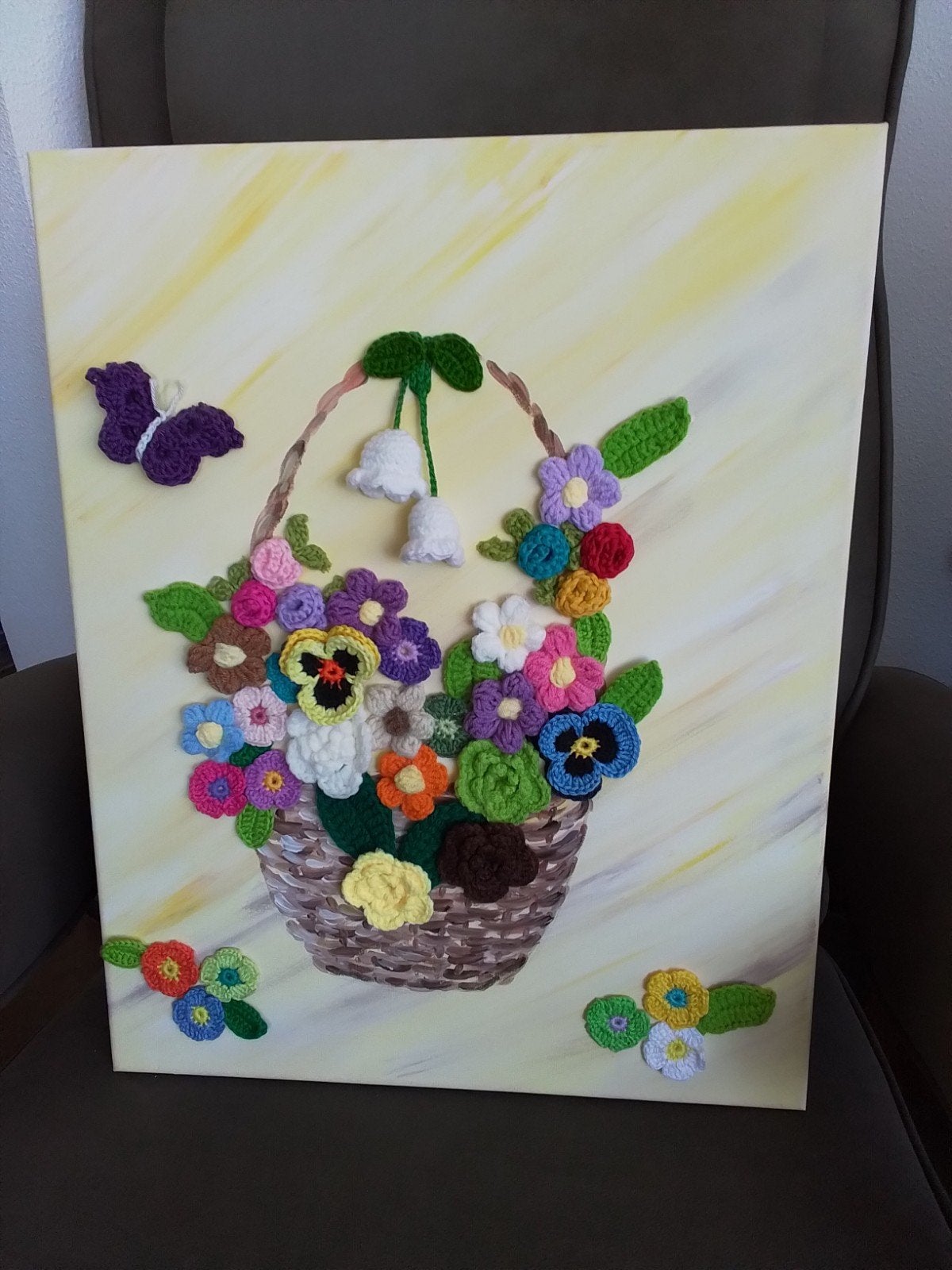 schilderij met gehaakte bloemen, Ophalen, Nieuw, Haken, Overige typen