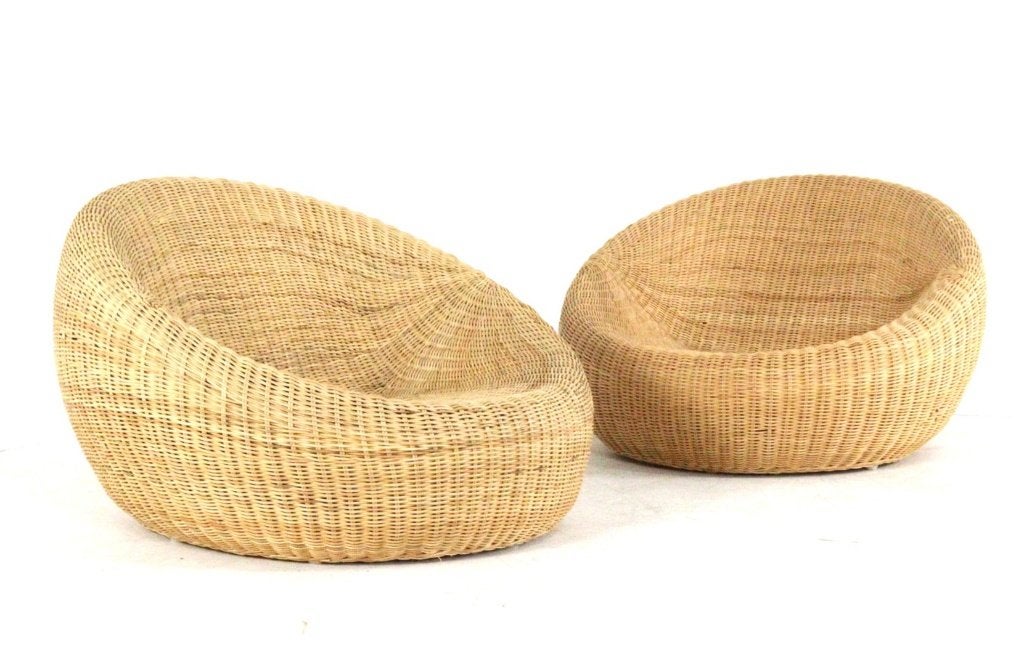 Set 2 vintage IKEA fauteuils – rotan – zeldzaam model donut, Gebruikt, -, Minder dan 75 cm, -