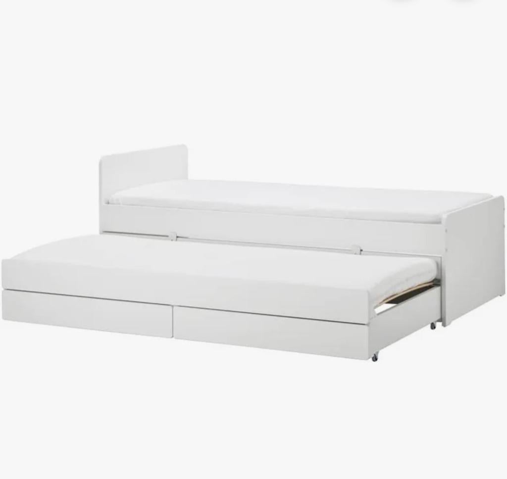 Wit IKEA bed SLÄKT bedframe met onderbed en lades, Ophalen, 90 cm, Eenpersoons, Wit