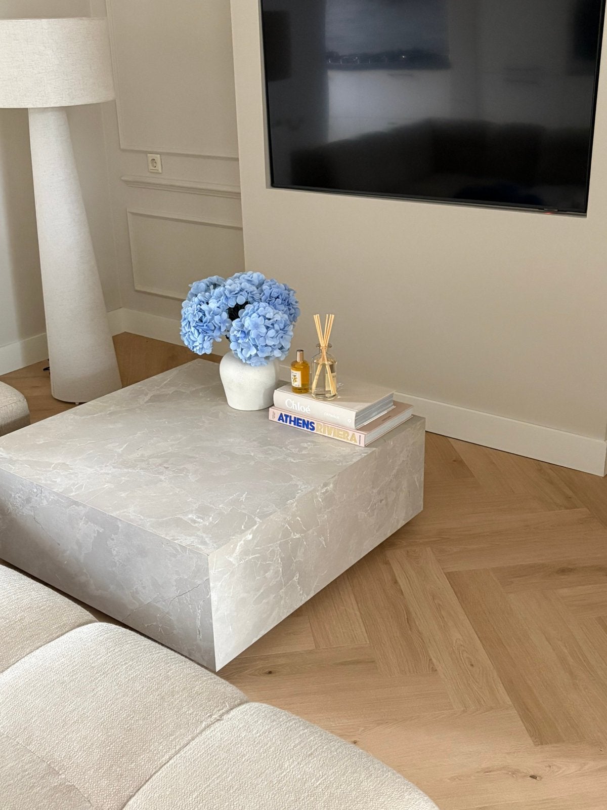 Salontafel travertin Lesley westwing, Ophalen, 100 tot 150 cm, 50 tot 100 cm, Zo goed als nieuw