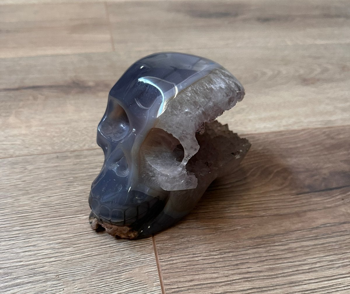 Agaat Schedel met Geode / Druzy Opening – 1472 gram 16 cm, Ophalen, Overige typen