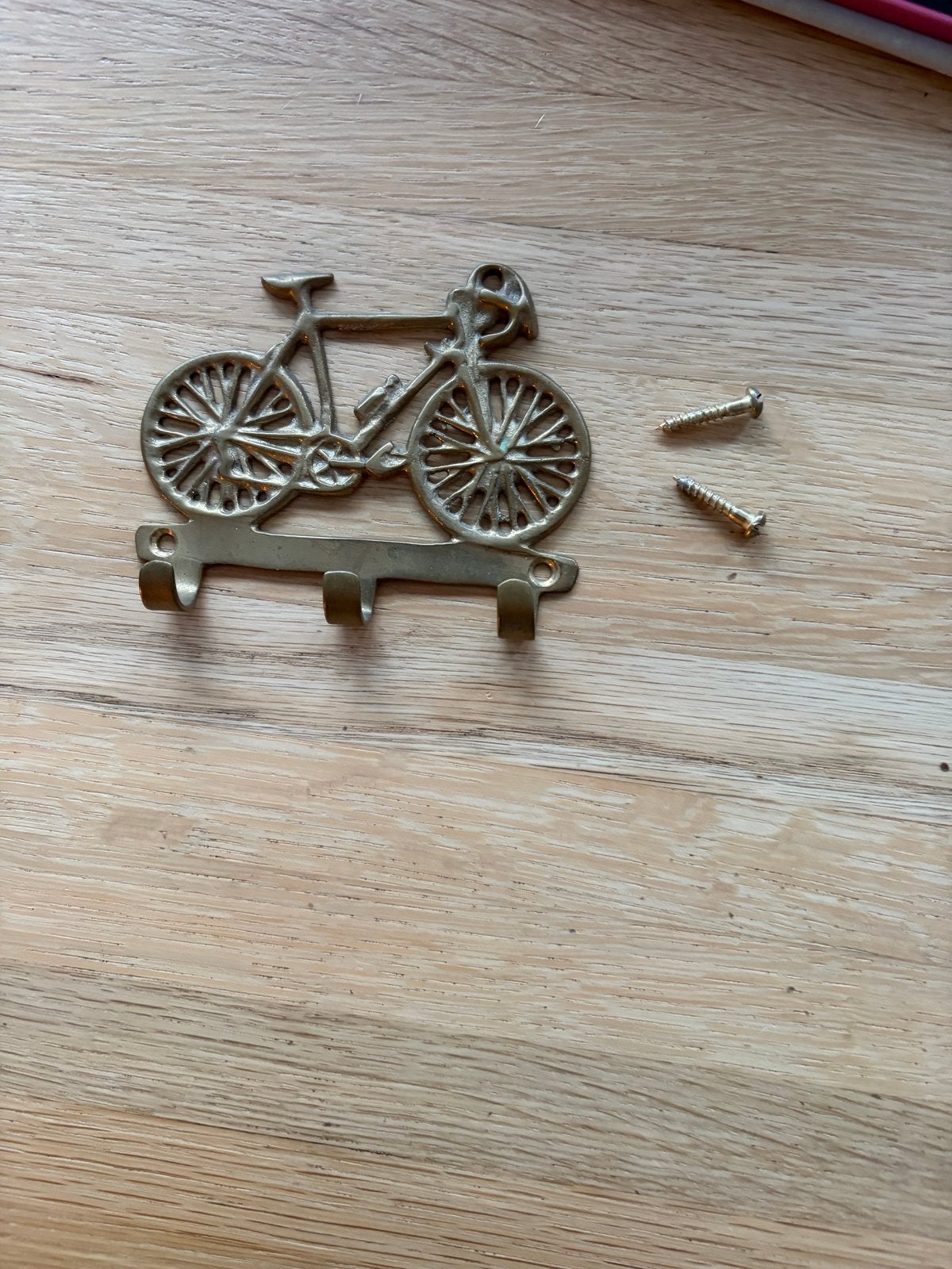 Vintage messing fiets sleutelrekje met 3 haken, Vintage, Gebruikt, Ophalen of Verzenden, Goud
