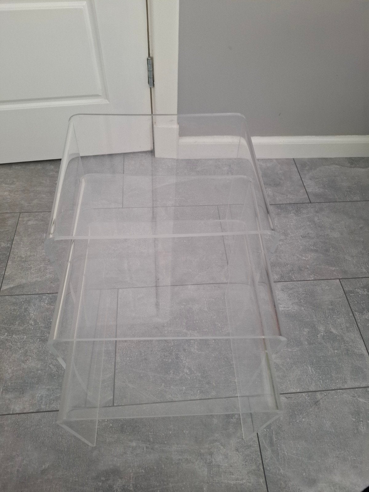 Set van 3 transparante salontafels/bijzettafels, Huis en Inrichting, Ophalen, Minder dan 45 cm, Gebruikt, Vierkant