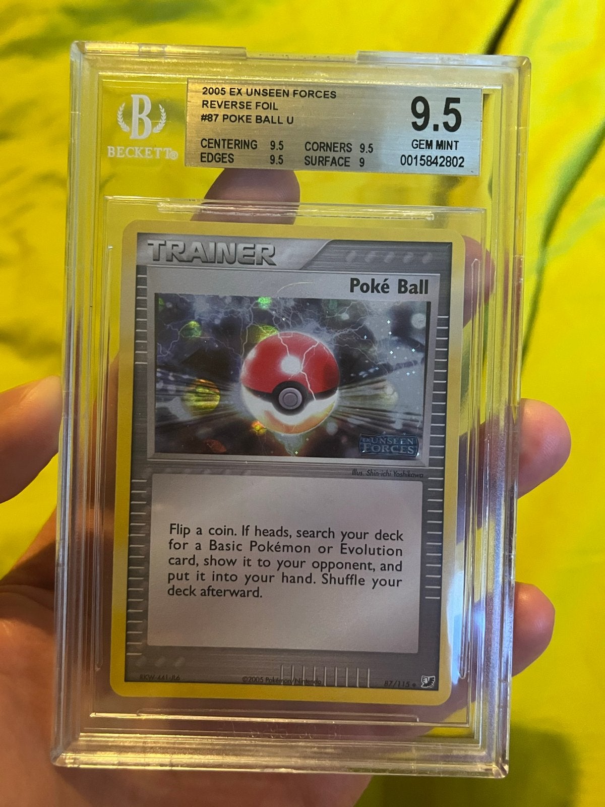 Poké Ball Reverse Foil BGS 9.5 - EX Unseen Forces 87/115, Ophalen of Verzenden, Zo goed als nieuw, Losse kaart, Foil