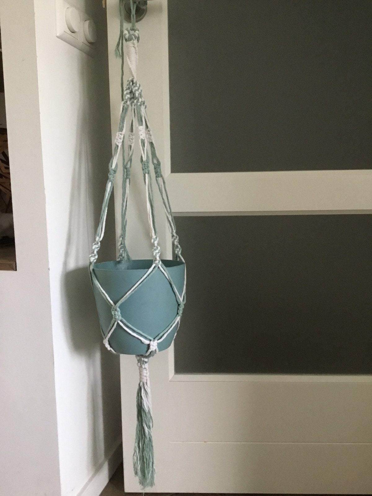 Plantenhanger wit/mintgroen voor potten van 14/18 cm, Ophalen, Nieuw, Meerkleurig, Textiel