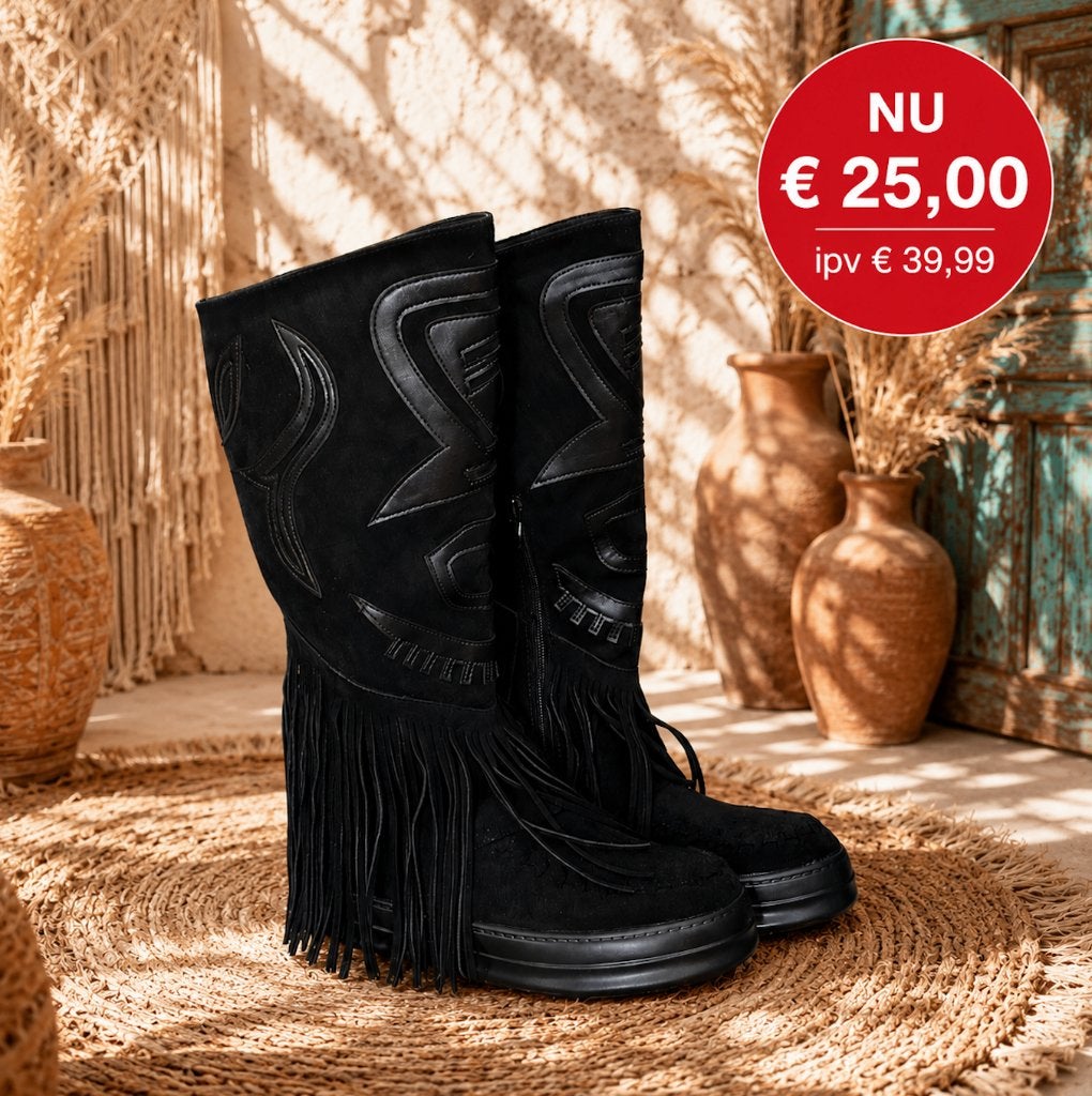 Suedine Boho Fringie Boots Maat 40, Hoge laarzen, Zwart, Nieuw, Ophalen of Verzenden