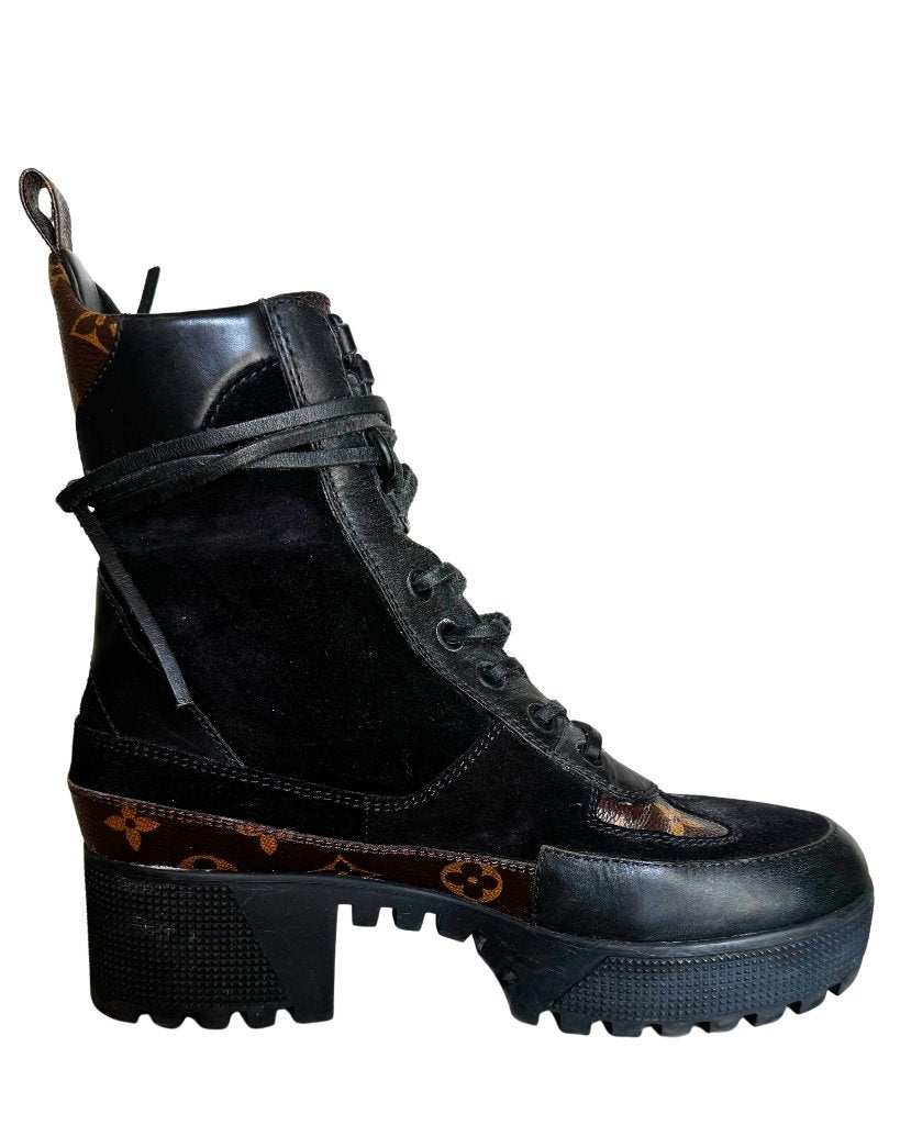 Louis Vuitton Laureate Desert Boots Monogram Zwart, Ophalen, Hoge laarzen, Zwart, Louis Vuitton