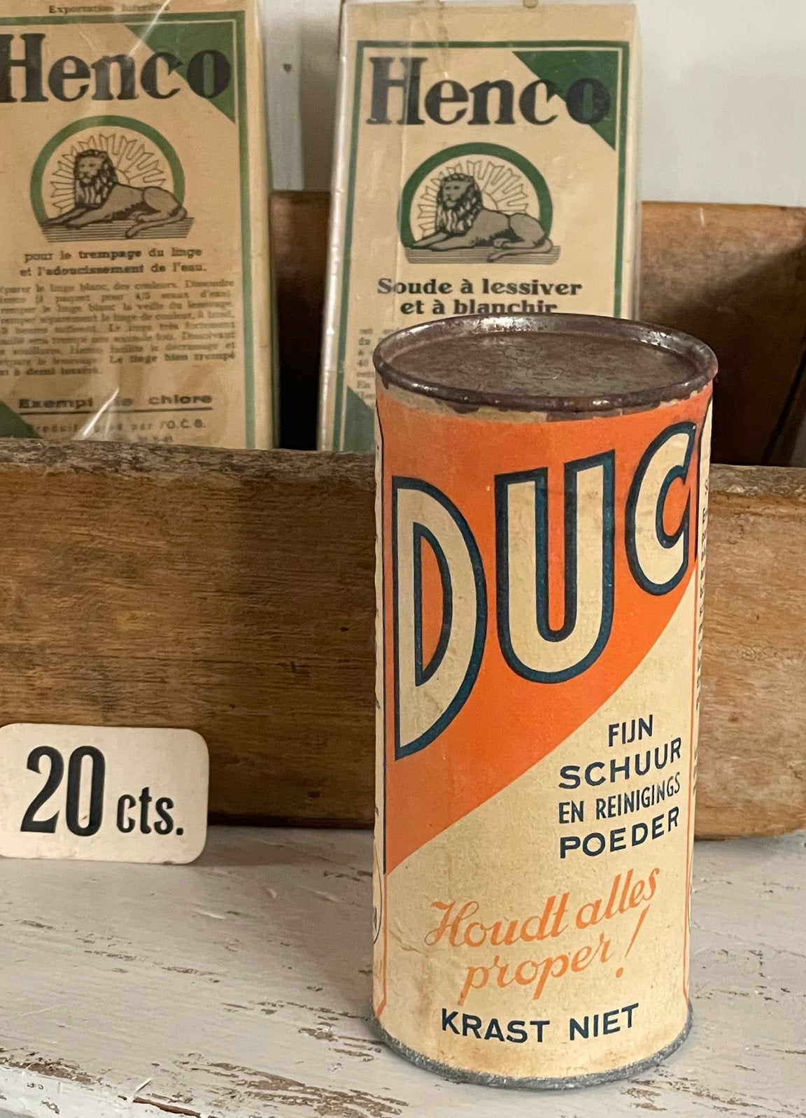 Brocante oud vol blik DUC schuur poeder, Ophalen of Verzenden