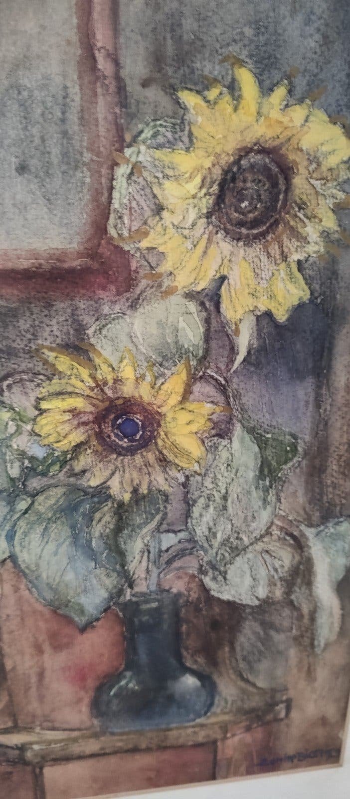 Krijttekening Chris Jansen 1950 "Zonnebloemen", Ophalen, Bloemen