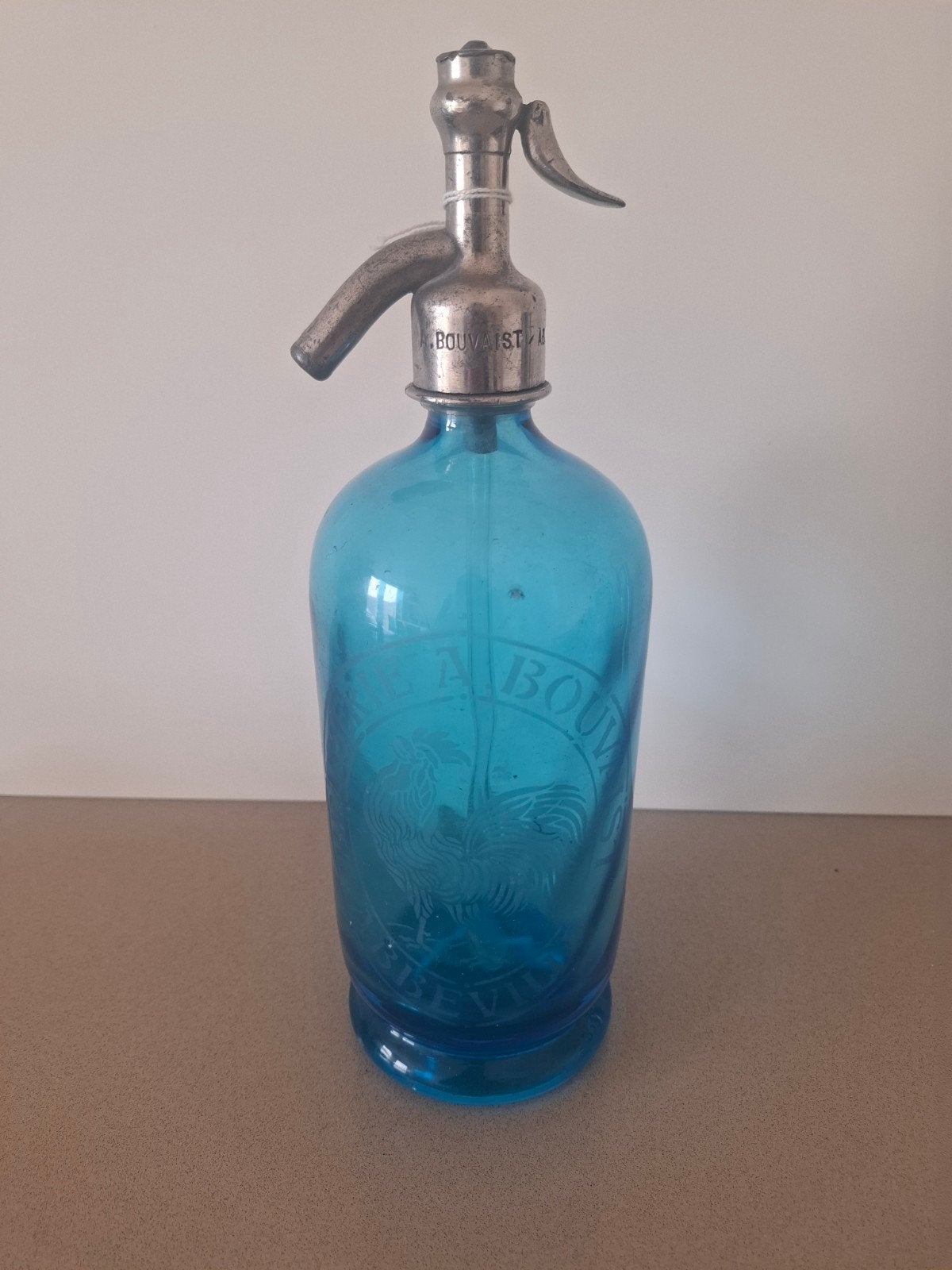 Antieke Blauwe Sifles spuitfles met haan  F. Bouvais Abbevi, Antiek en Kunst, Ophalen of Verzenden
