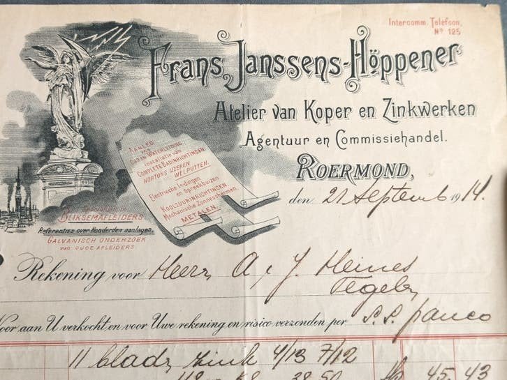 1914, NOTA FRANS JANSSENS-HÖPPENER, ROERMOND., Verzamelen, Ophalen of Verzenden, Gebruikt, Overige typen