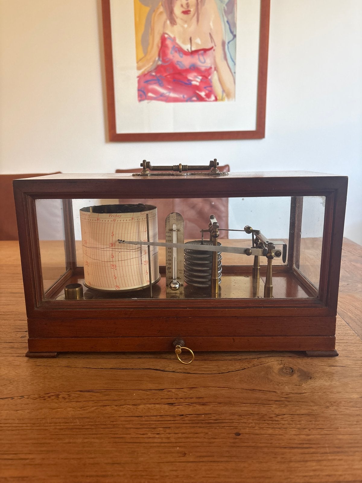 Antieke Barograaf / Barometer in Houten Kast, Ophalen