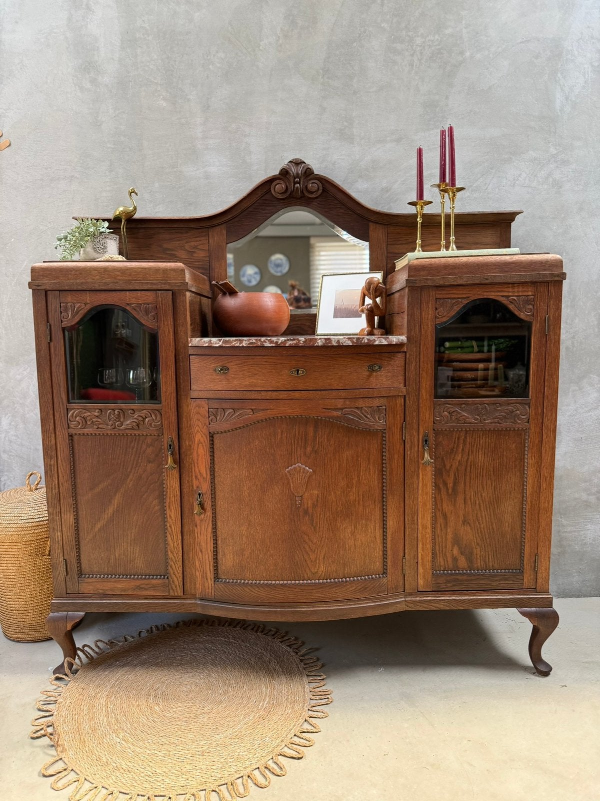 Antiek dressoir met spiegel en marmeren blad, Ophalen, Antiek - brocant, Gebruikt, 100 tot 150 cm